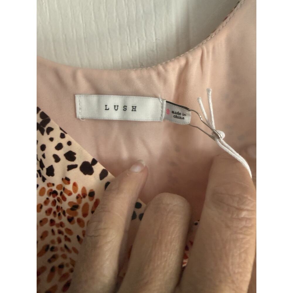 Lush Cream Multi Dot Est Small Tiered Mini Dress Womens Smocked Waist NWT - Picture 5 of 7